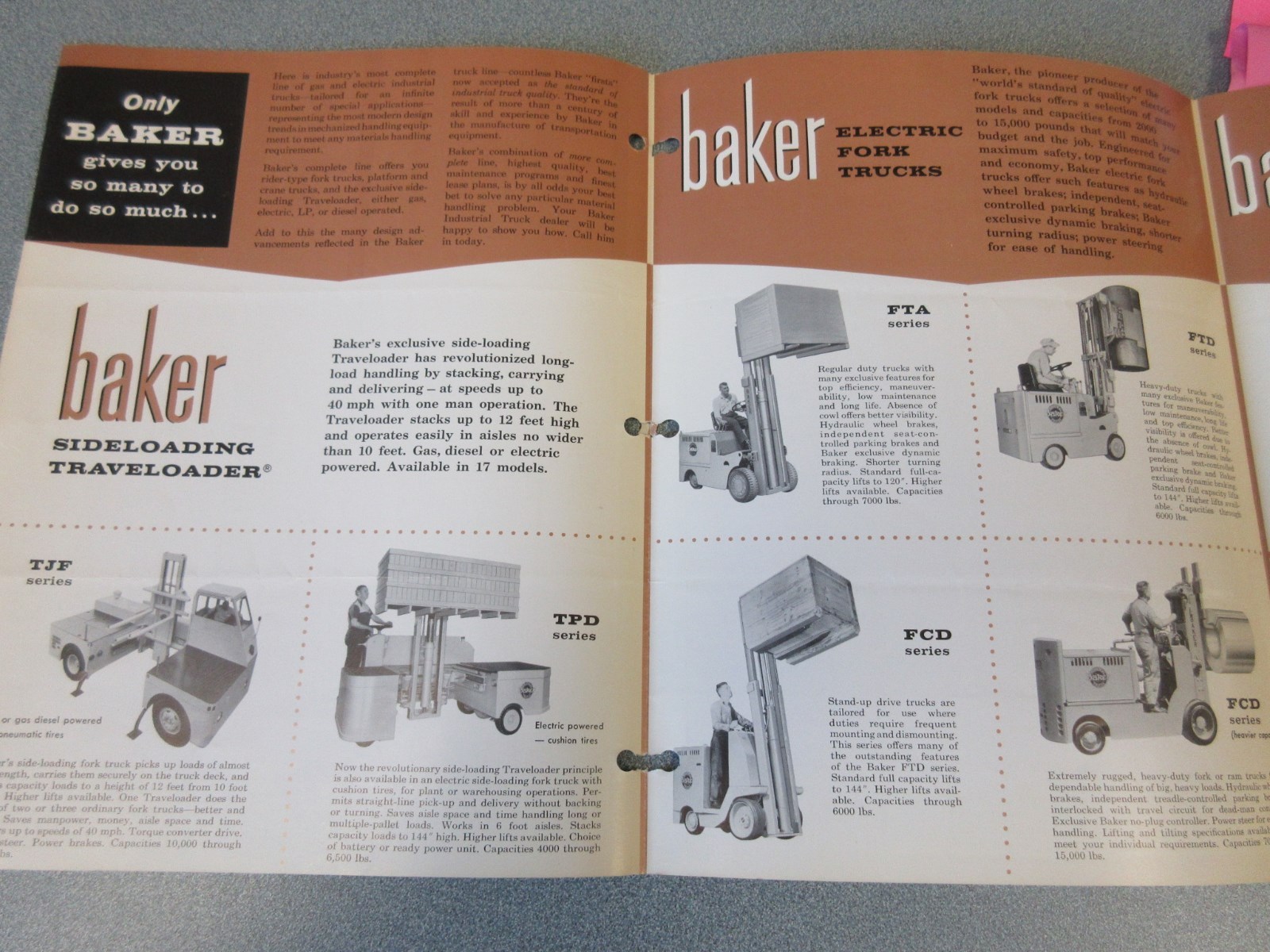 Old 1959 Baker Forklift Sales Brochure, Complete Line