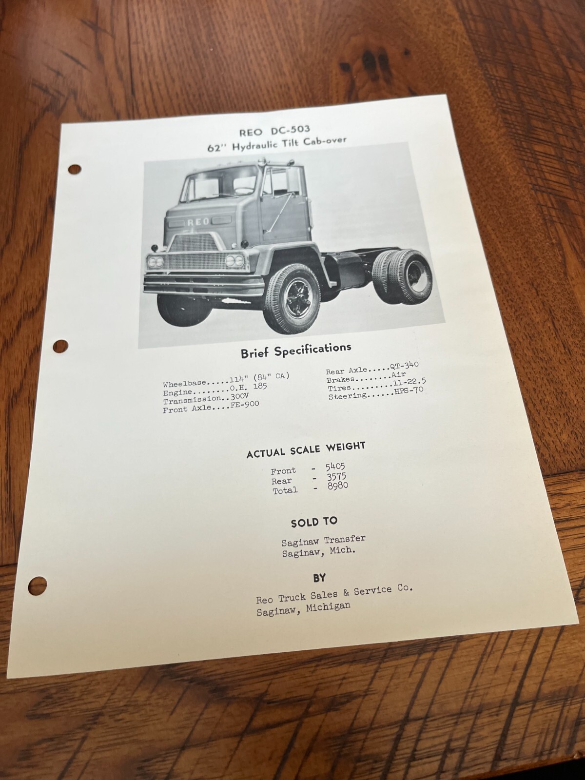 REO DC-503 Cab Over Truck Brochure SMPA