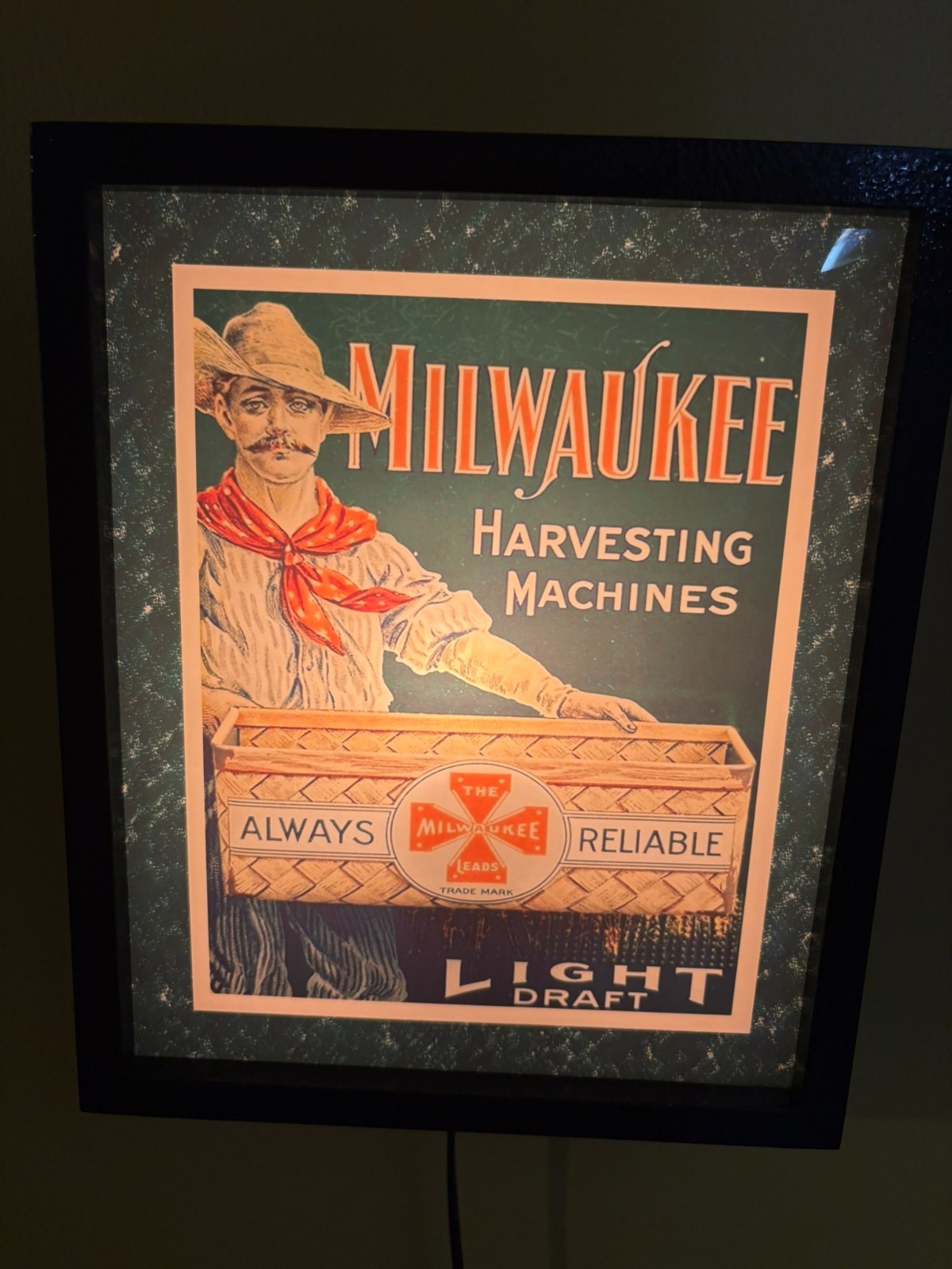 Milwaukee Harvesting Machines Tractor Farm Garage Retro Advertising Lighted Sign