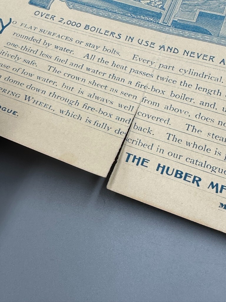 1880s HUBER ENGINE Farm THRESHER Advertise 4-Panel Folding Trade Card MARION OH