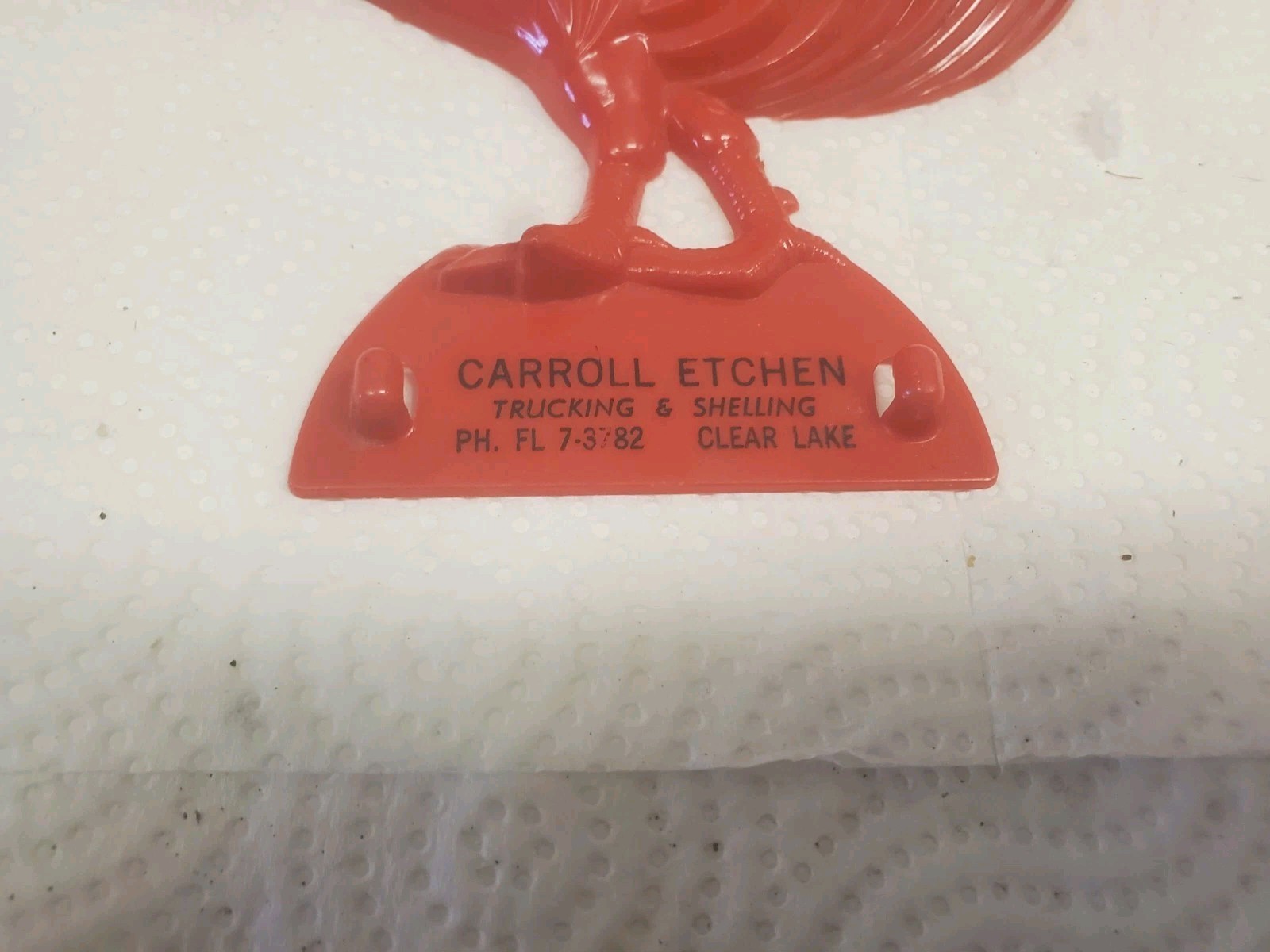 8″ Red Plastic Rooster Spoon Holder Carroll Etchen Trucking Clear Lake Iowa