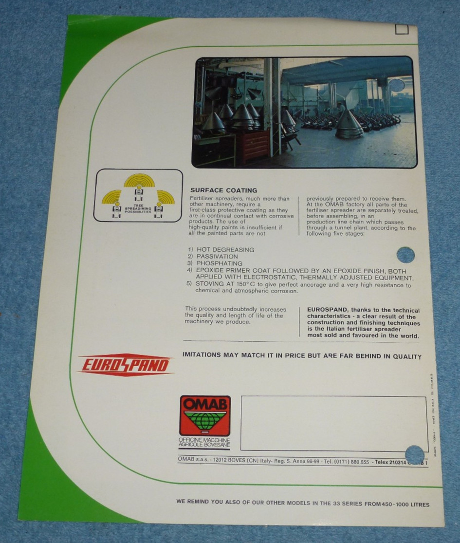 1980s OMAB Eurospand Fertilizer Spreaders Brochure Models S/ 260 300 400 500 L