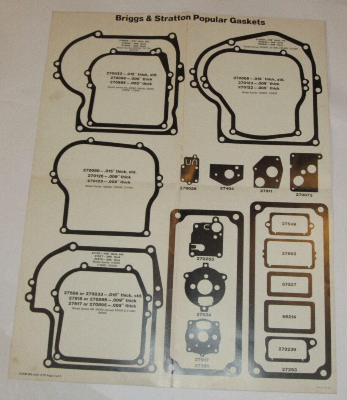 VTG 1980 BRIGGS & STRATTON MUFFLERS REFERENCE CHART/COLOR POSTER! 23×29″! +BONUS