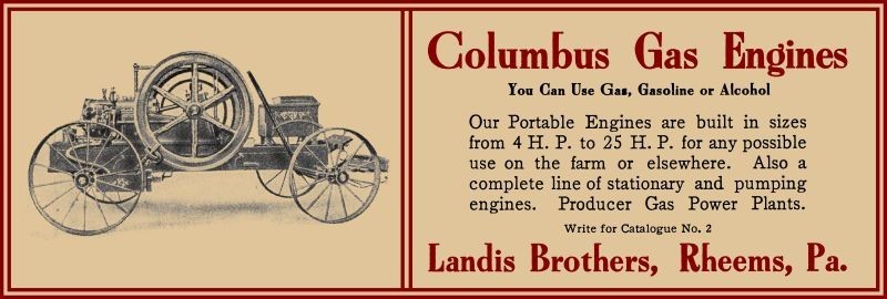 1908 Landis Brothers Columbus Gas Engines, Rheems PA New Metal Sign: 6×18″