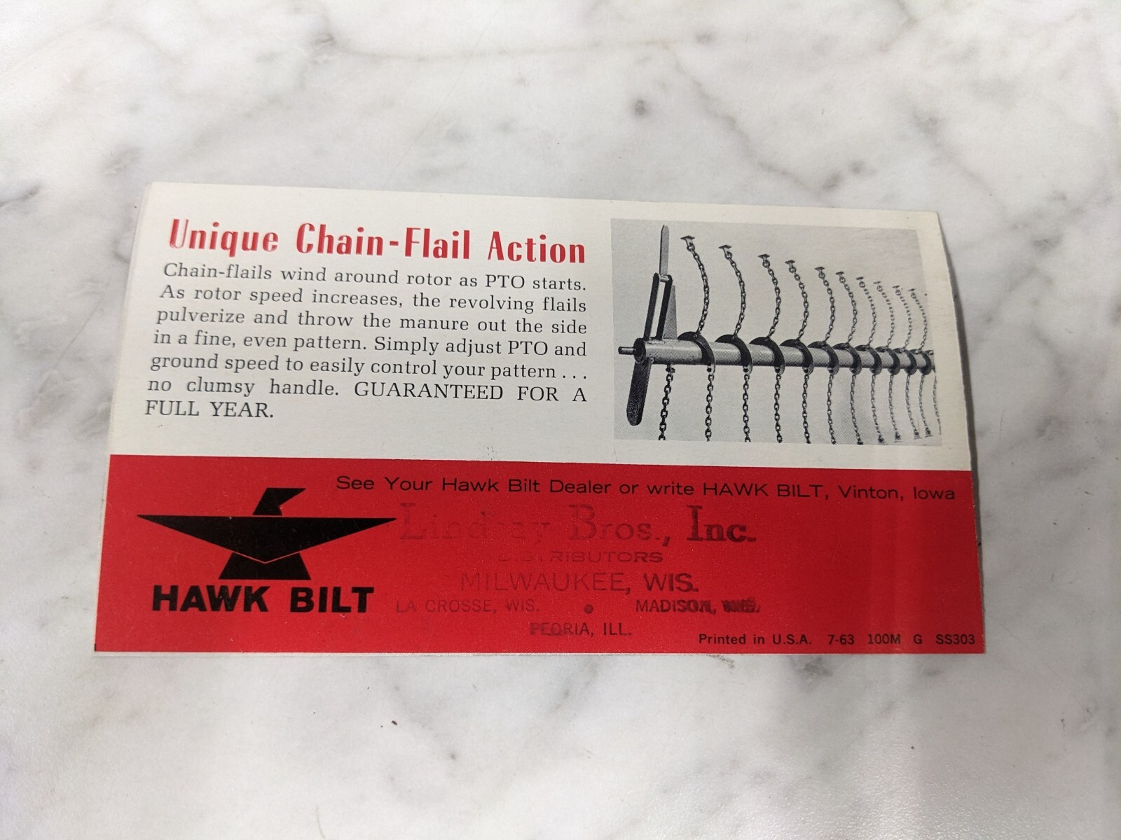 HAWK BILT MACURE SPREADER SALES BROCHURE ADVERTISEMENT LITERATURE 1963