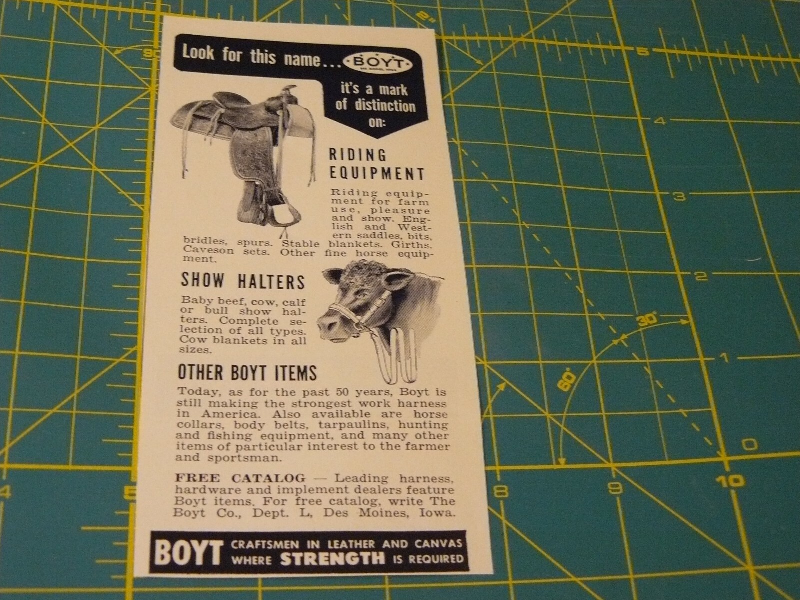 The FARM QUARTERLY-AD-SPRING 1951-BOYT CRAFTSMEN IN LEATHER / Des Moines, IOWA