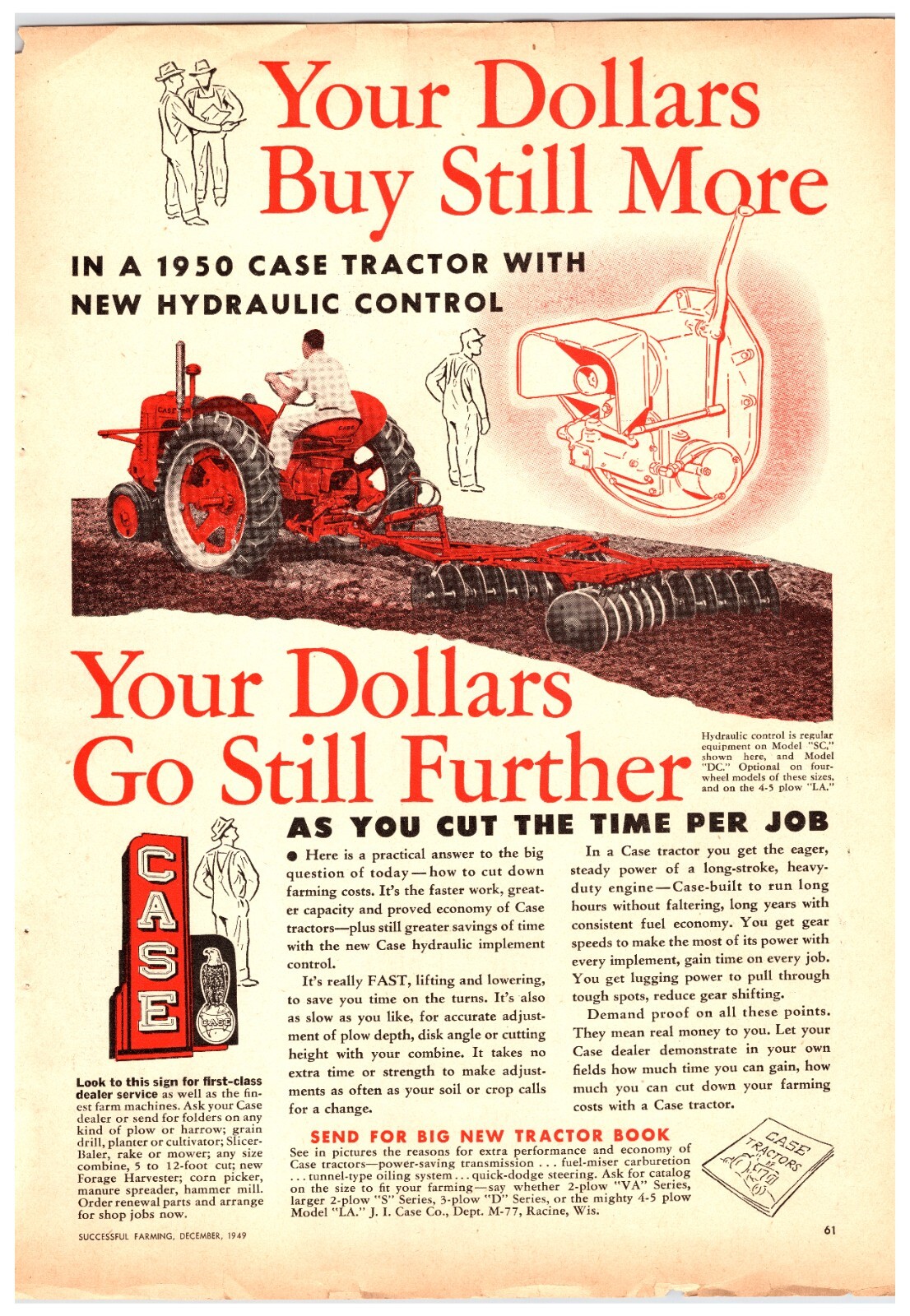 1950 Case Disks & Tractors – Original Print Advertisement (8.5in x 12in)