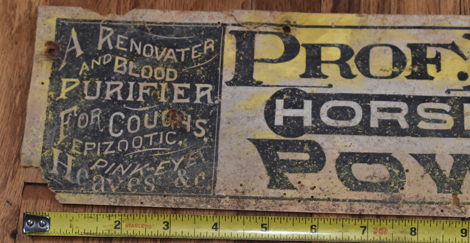 Vintage Professor Flint’s Horse & Cattle Powder Blood Purifier Advertising Sign