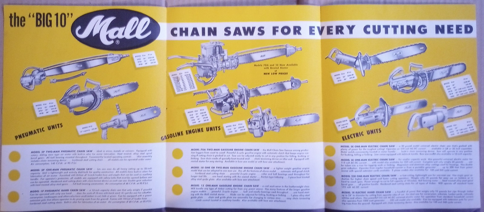 1949 Mall Chainsaw ORIGINAL Fold Out Advertising Dealer Advertising