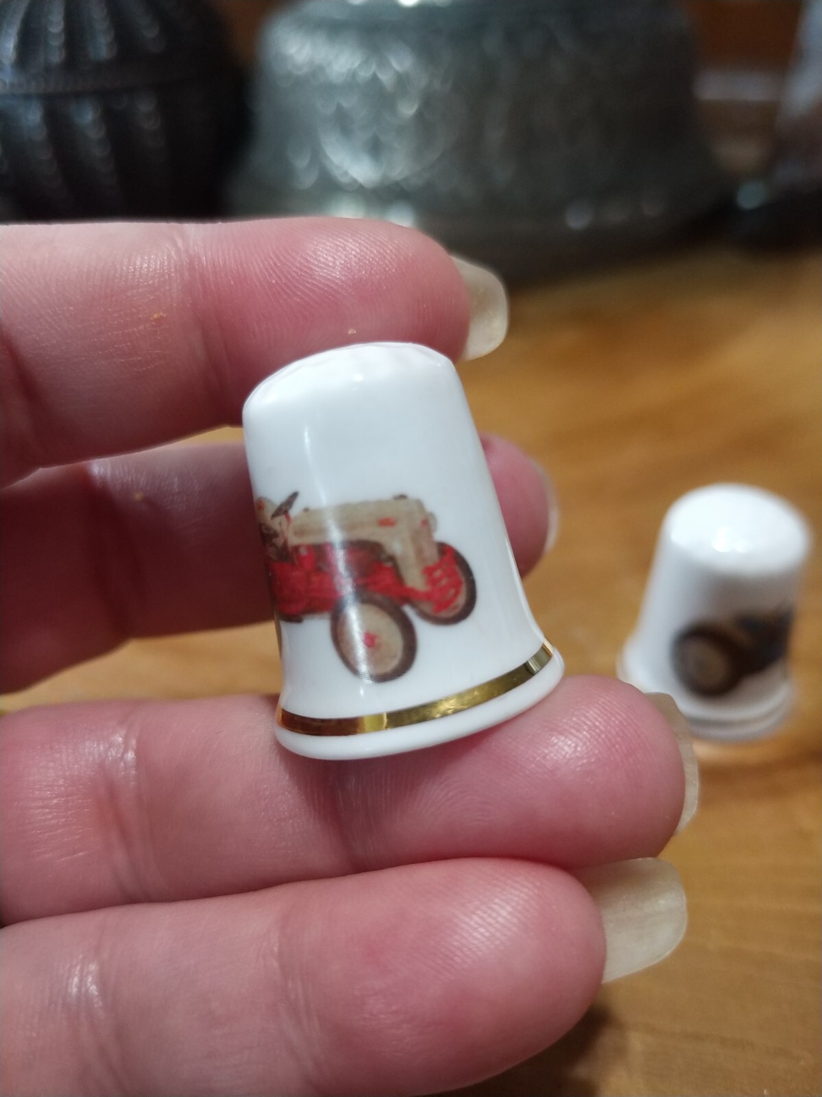 2 Vintage farm tractors thimbles. Gimbel and sons bone china England