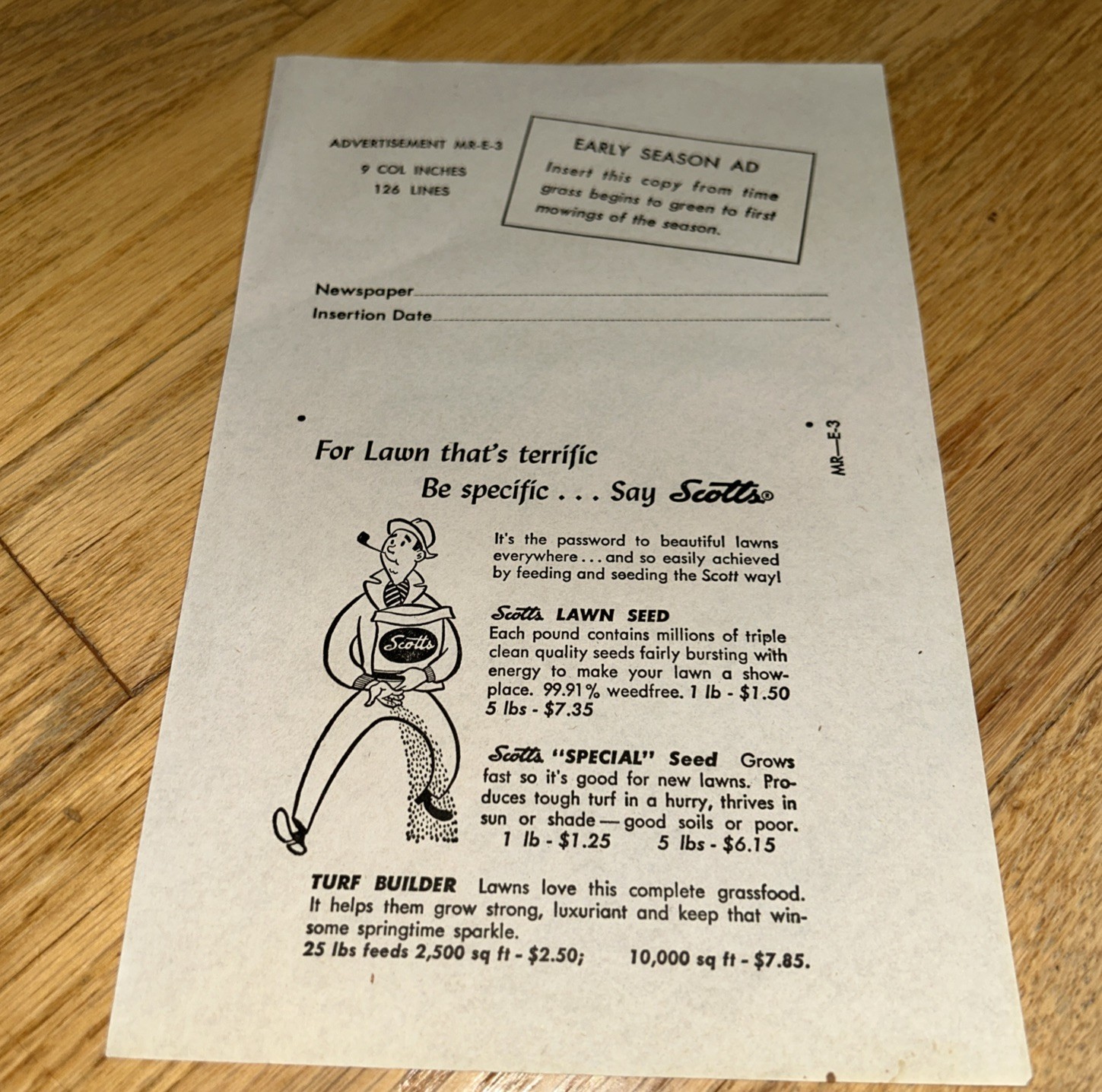 1940s O.M SCOTT Newspaper Layout Ad SCOTT’S LAWN SEED EARLY SEASON Marysville OH