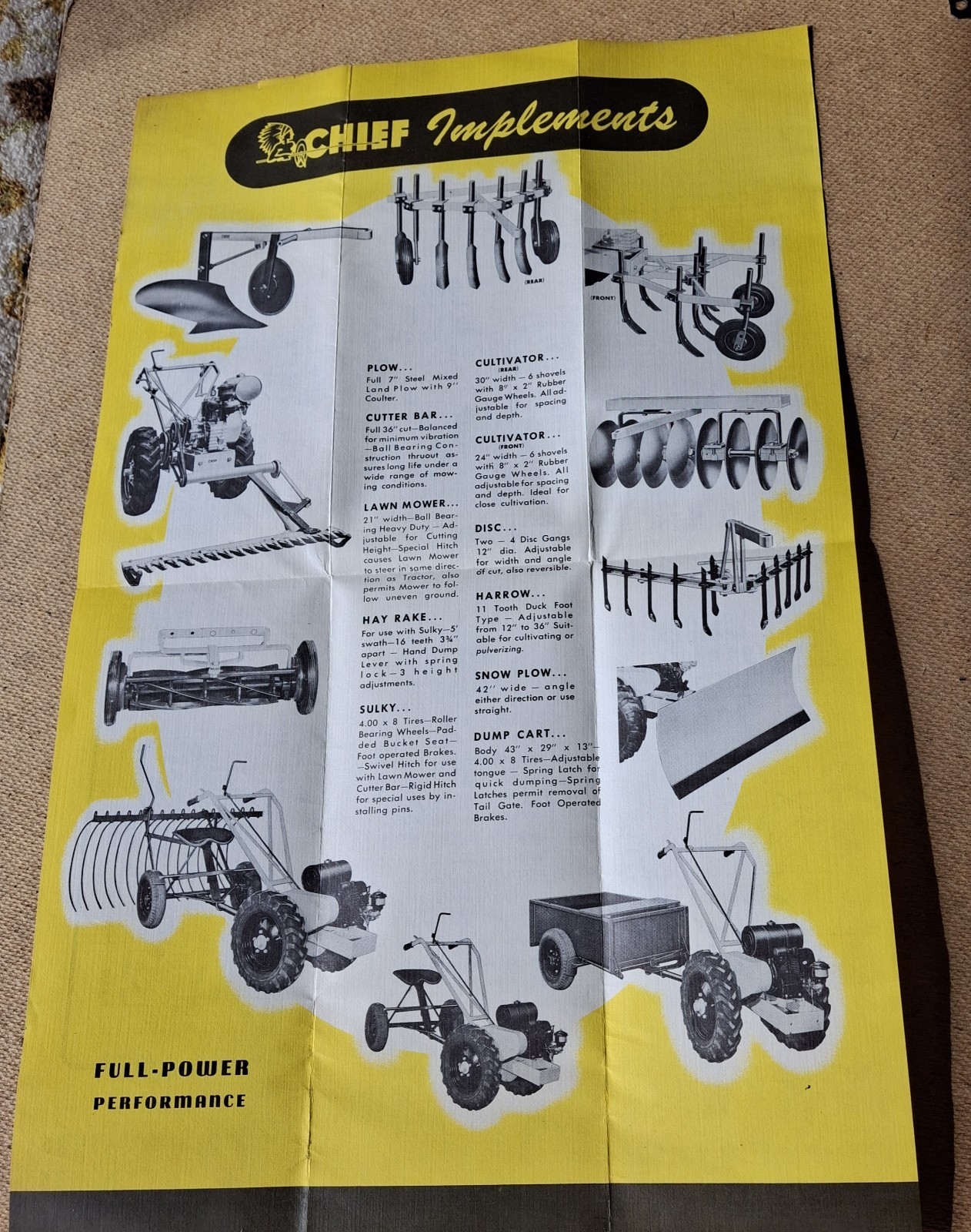 Vintage CHIEF GARDEN TRACTORS Advertising Brochure Great Lakes Rock Creek Ohio