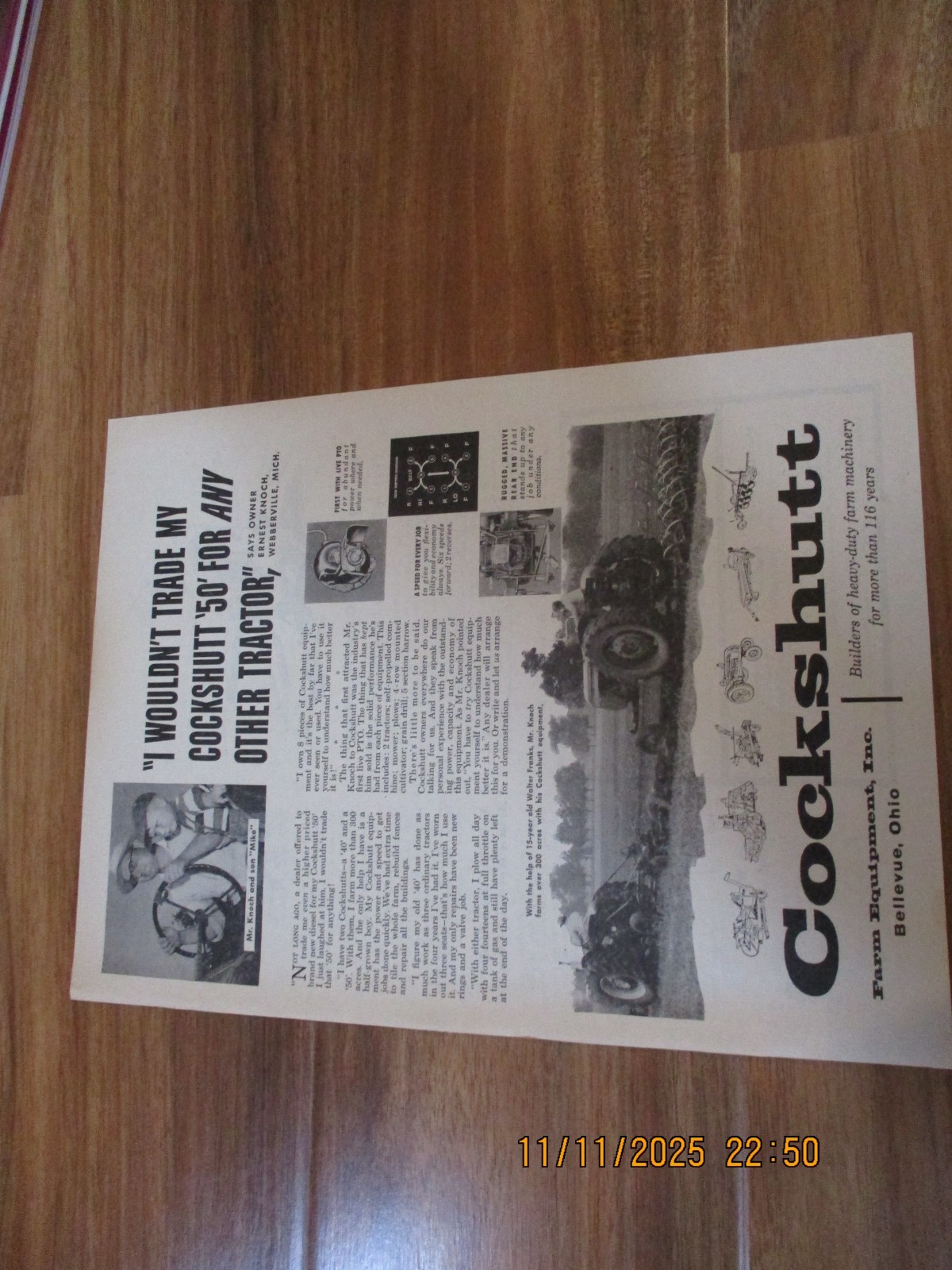 1954 Cockshutt Farm Tractor ad Model 50, 1 page original