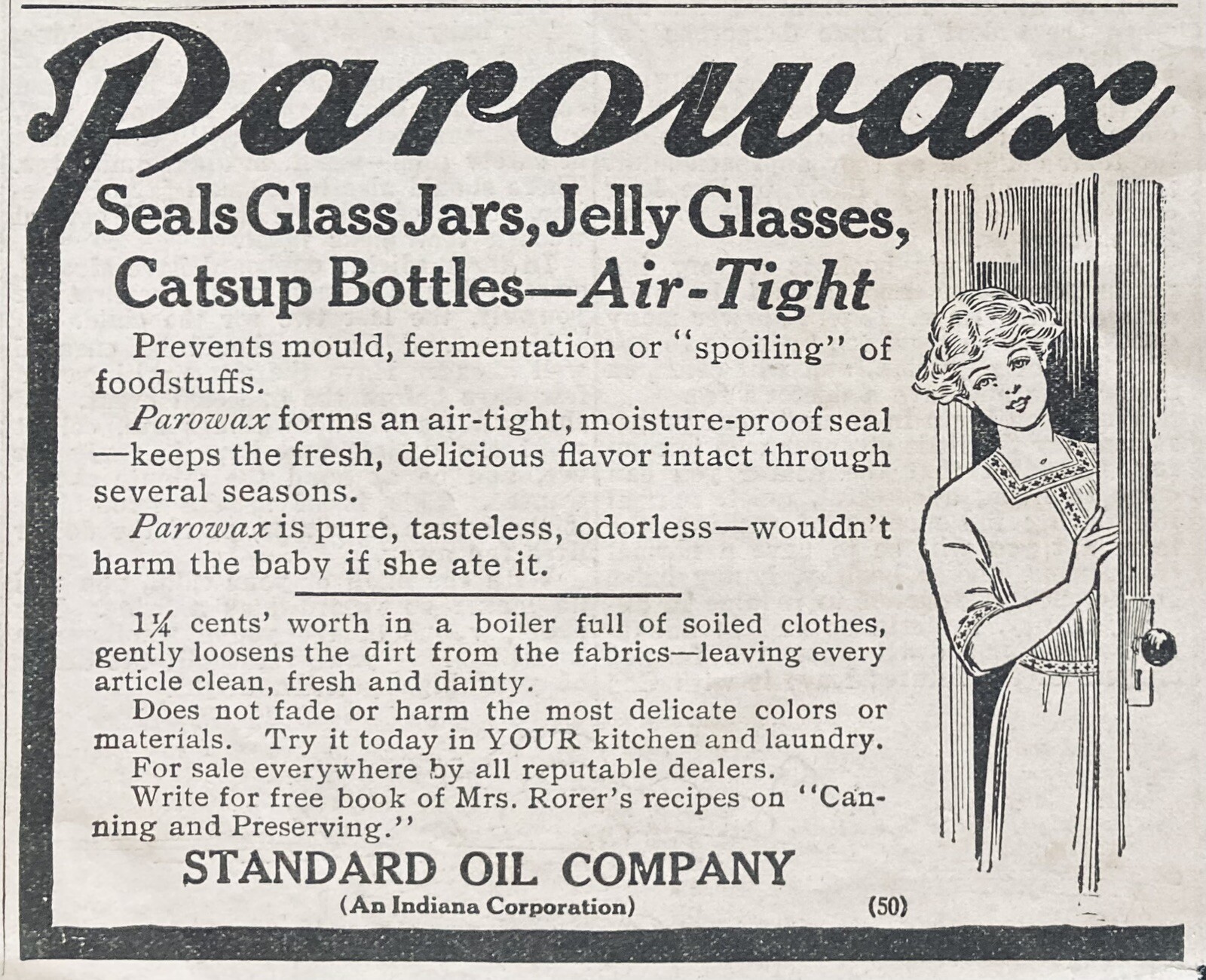 1912 AD.(XH64)~STANDARD OIL CO. JELLY JAR PAROWAX SEALER