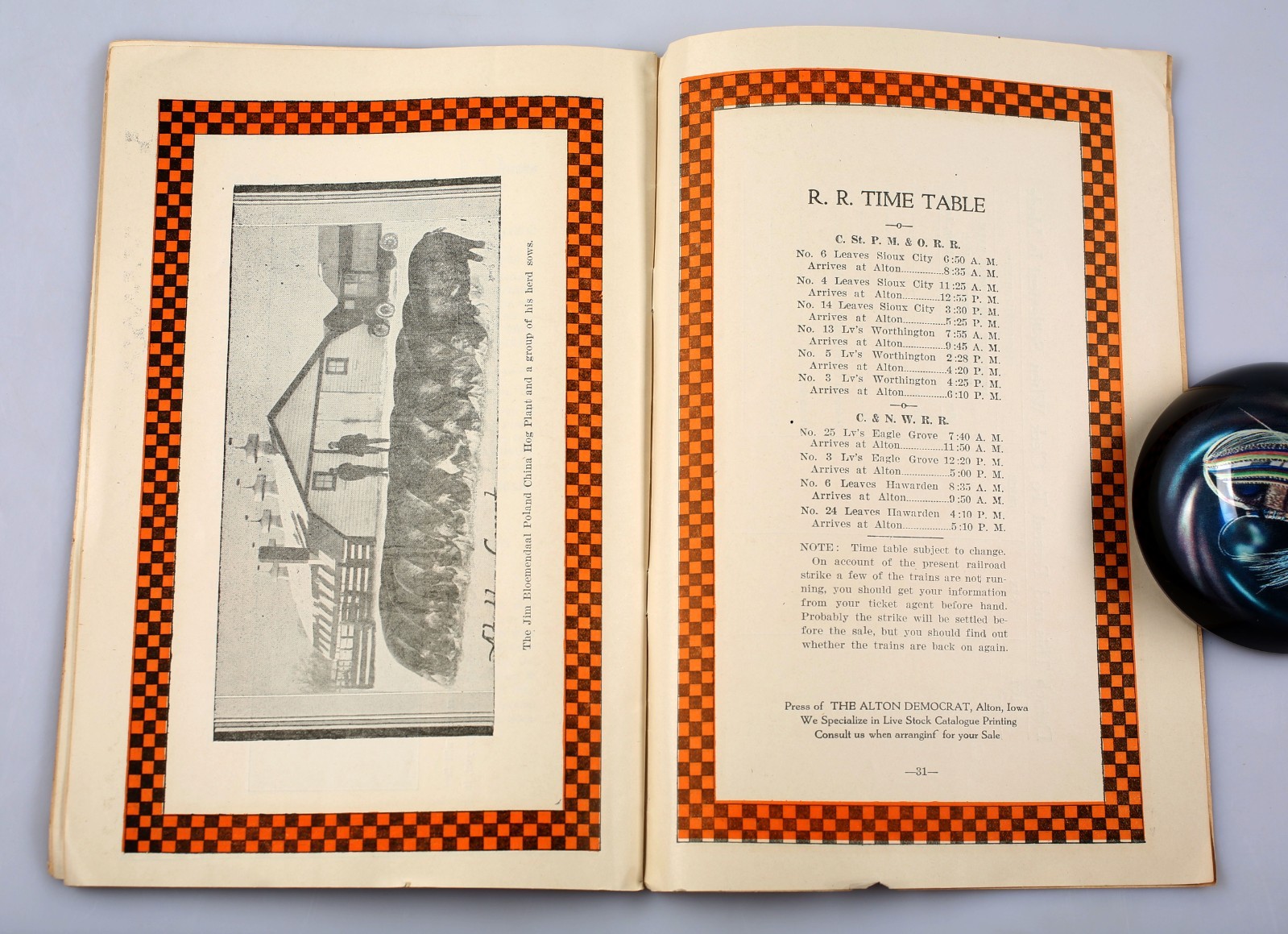 Vintage 1922 Heritage and Chess Poland China’s Sow Hog Sale Program Alton Iowa