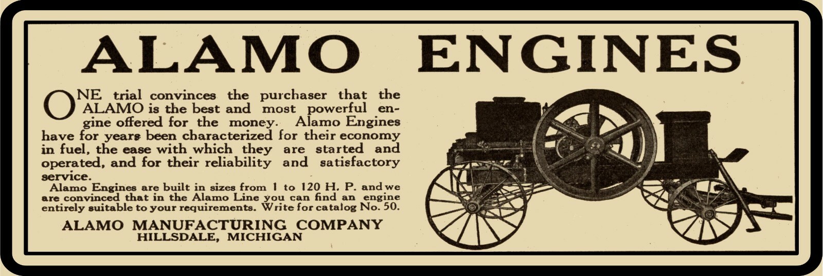 Alamo Gas Engines Metal Sign – 12″ x 36″ USA STEEL XL Size – 4 POUNDS