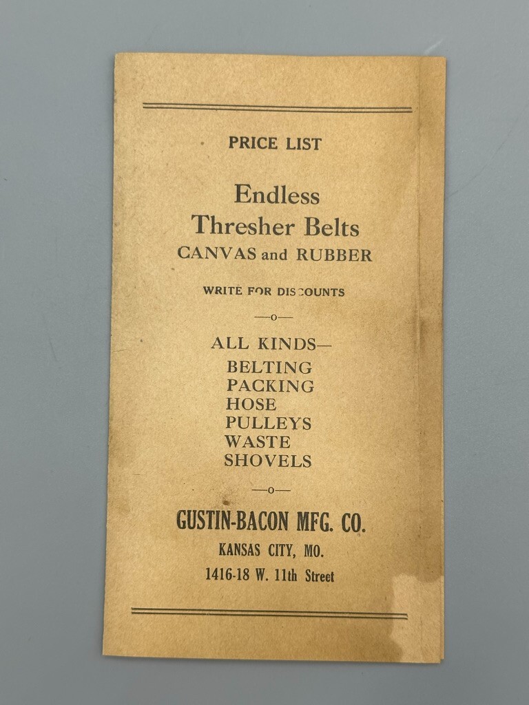 1922 Gustin Bacon FARM THRESHING Illustrated Letterhead Advertising KANSAS CITY