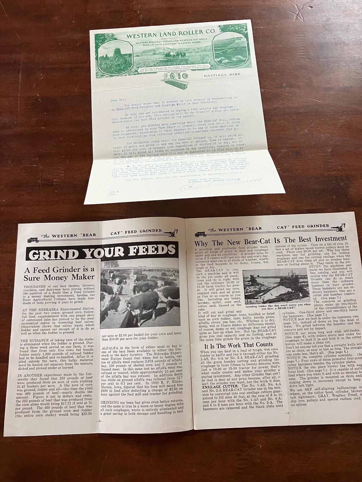 1920’s Western Bear Cat Feed Grinder Brochure & Letterhead Farming Advertisement
