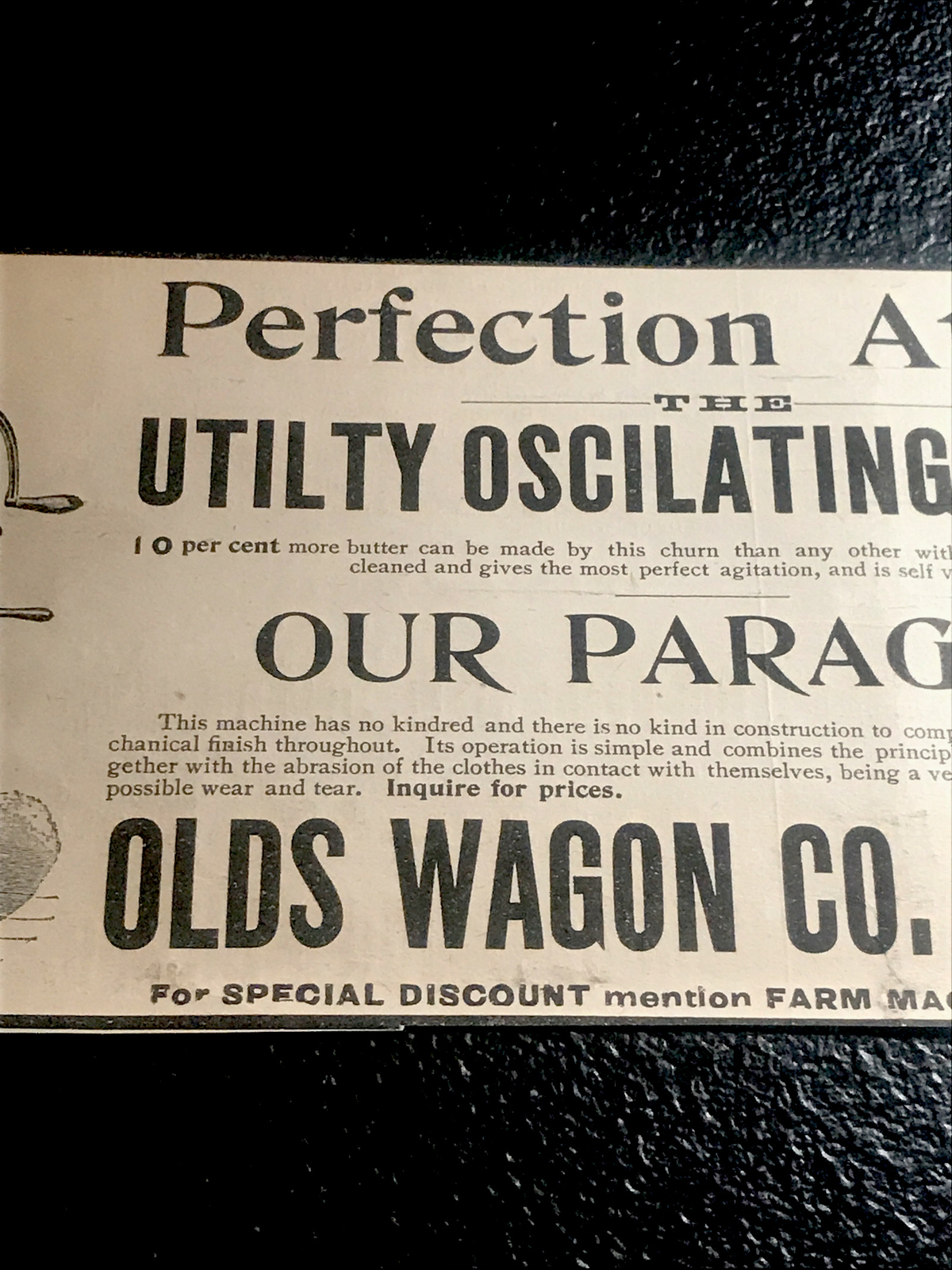 1893 Olds Wagon Co Churn Farm Engraving Advertising – Fort Wayne – Indiana