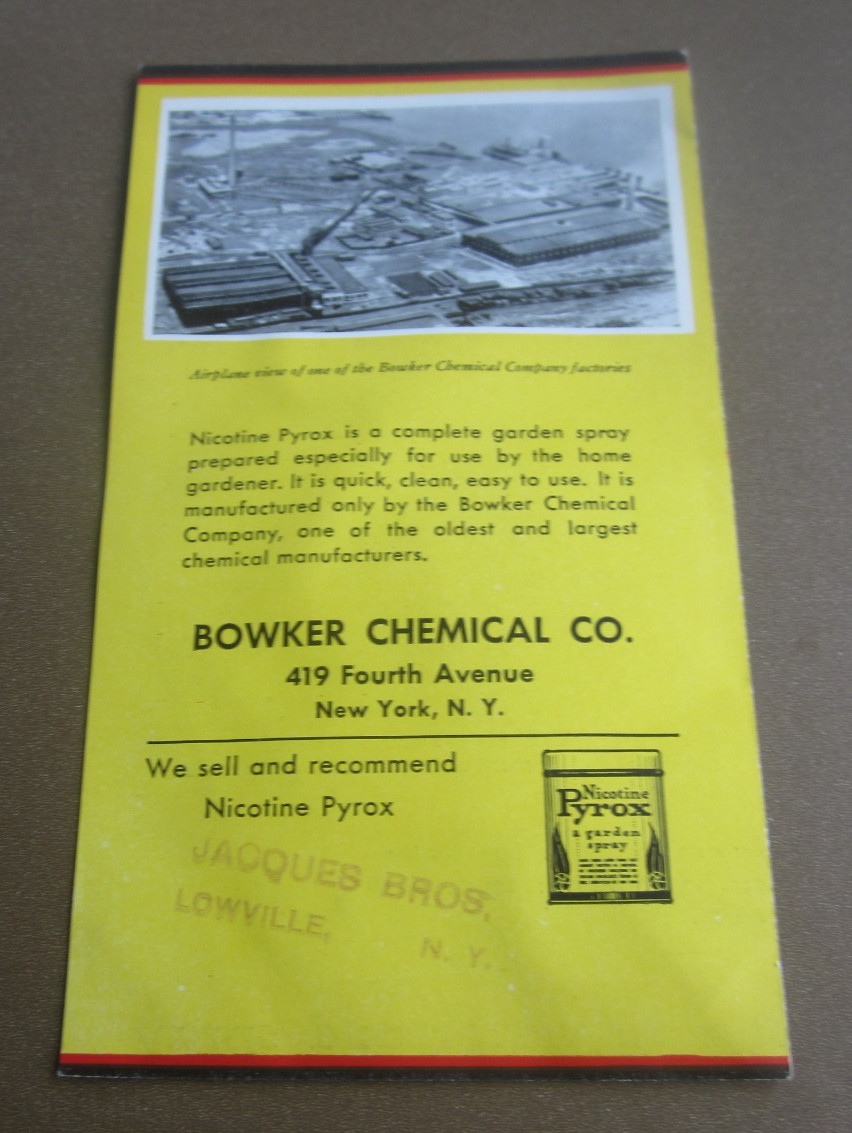 1930’s NICOTINE PYROX Garden Spray – Advertising Brochure – Bowker Chemical N.Y.