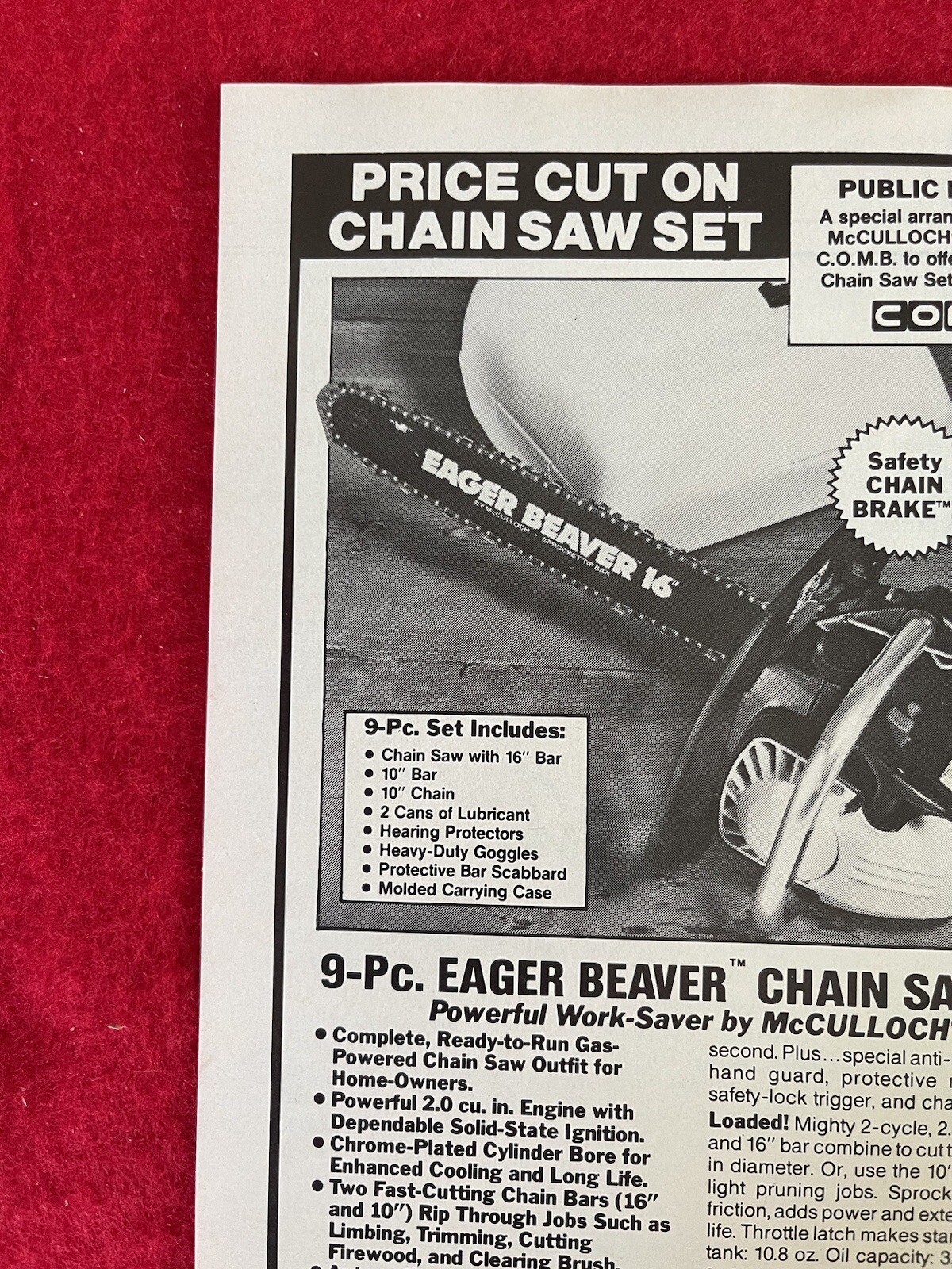 Vintage 1987 Eager Beaver Chainsaw Mc Culloch Print Ad – Ad Only