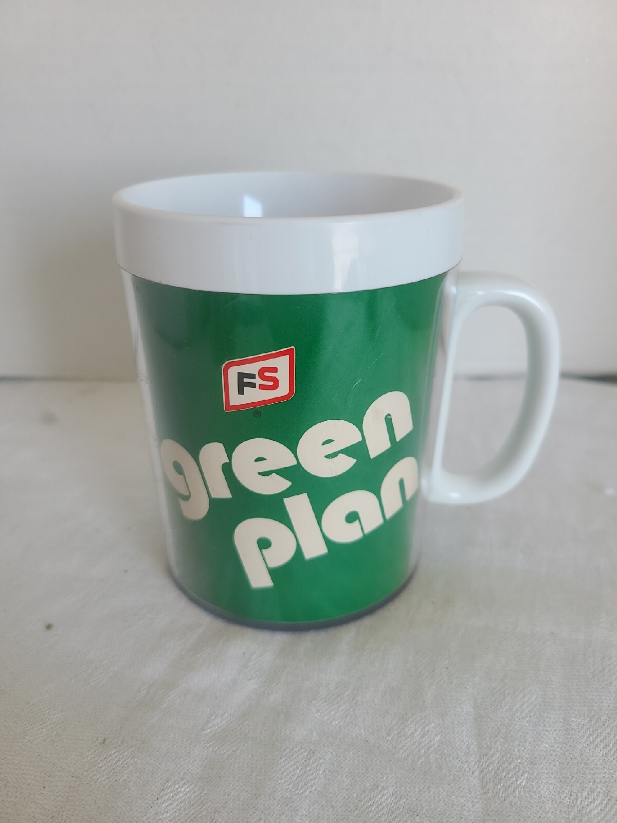 VTG. Thermo-Serv FS Seed Corn “Green Plan” Plastic Insulated Coffee Mug Cup;USA