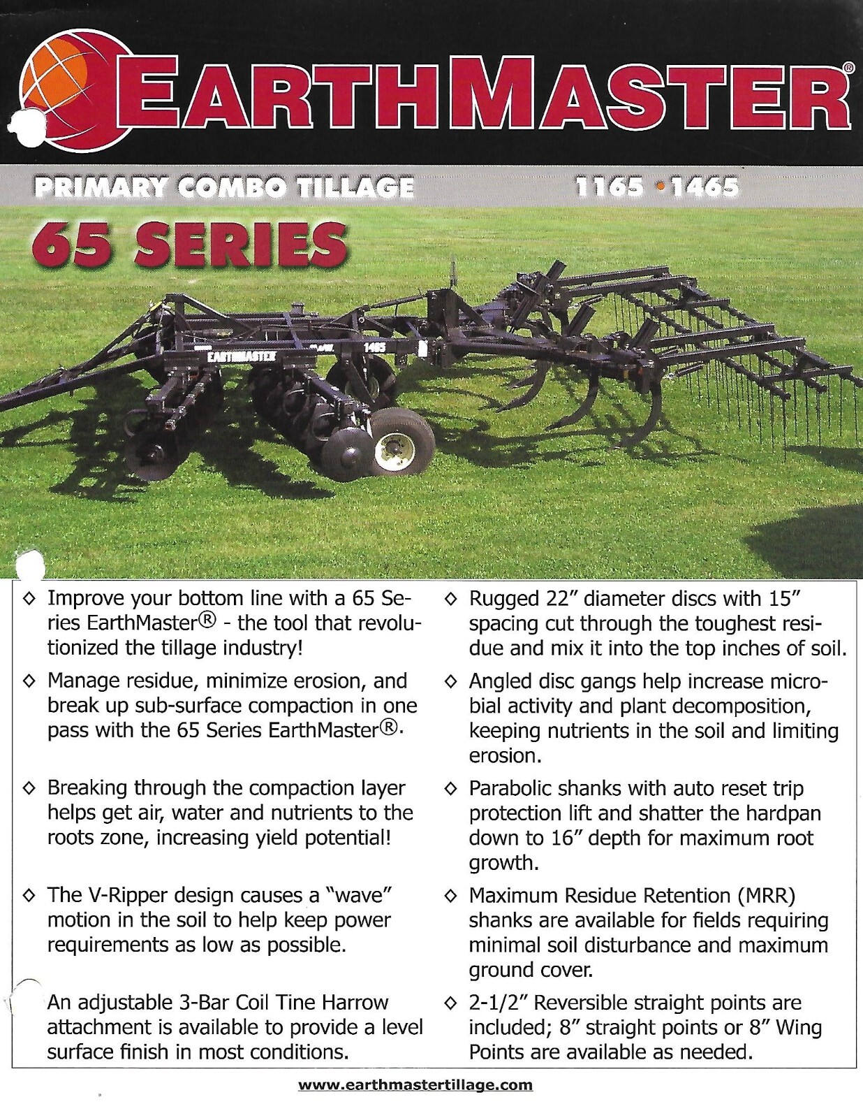 Farm Implement Data Sheet – Earth Master – 1165 1465 Tillage Tool – 2011 (F8666)