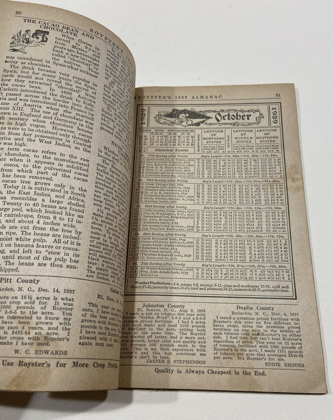 Vintage F.S Royster 1937, 1939 Almanacs Royster’s