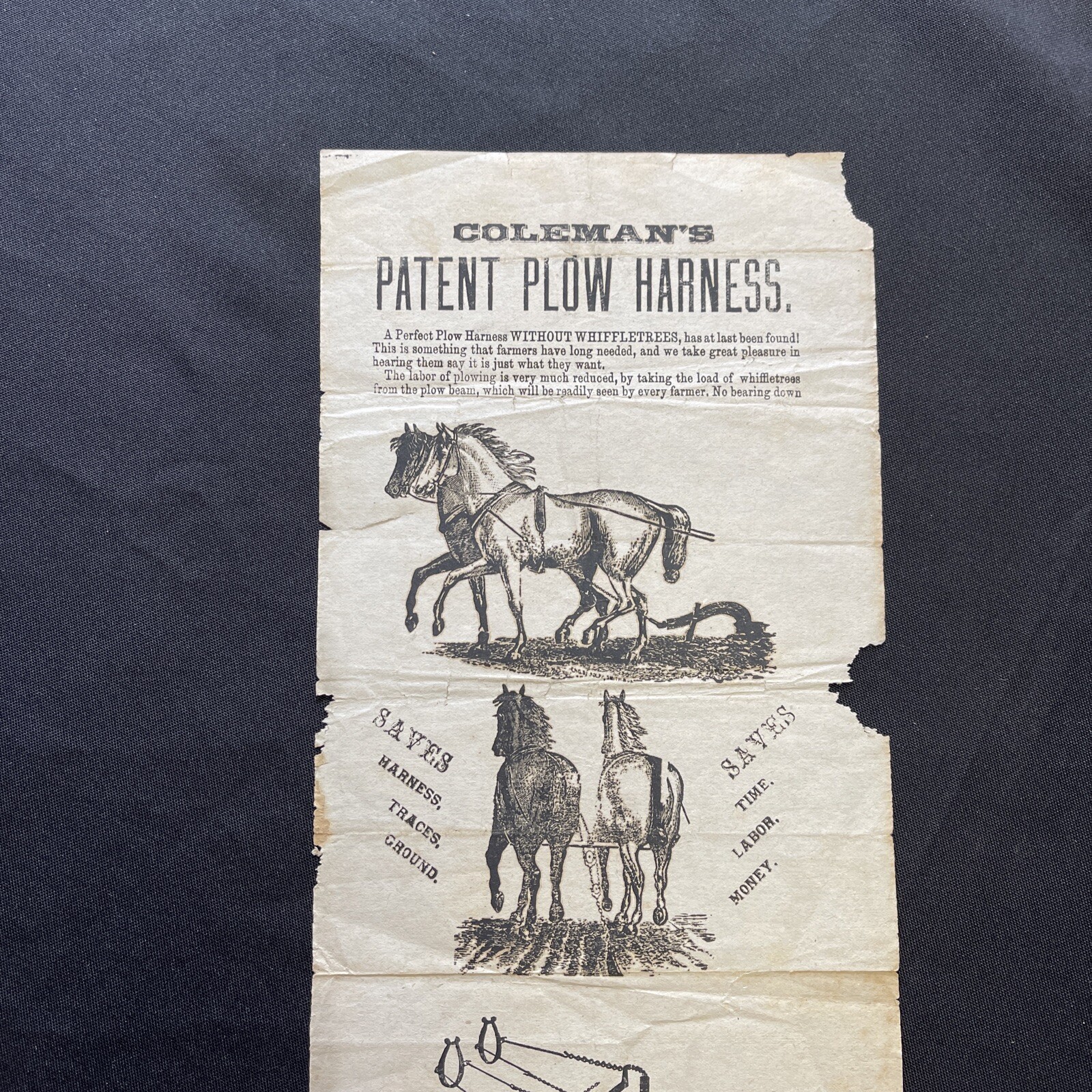 1881 Coleman’s Plow Harness Broadside Shortsville New York Farm Machinery