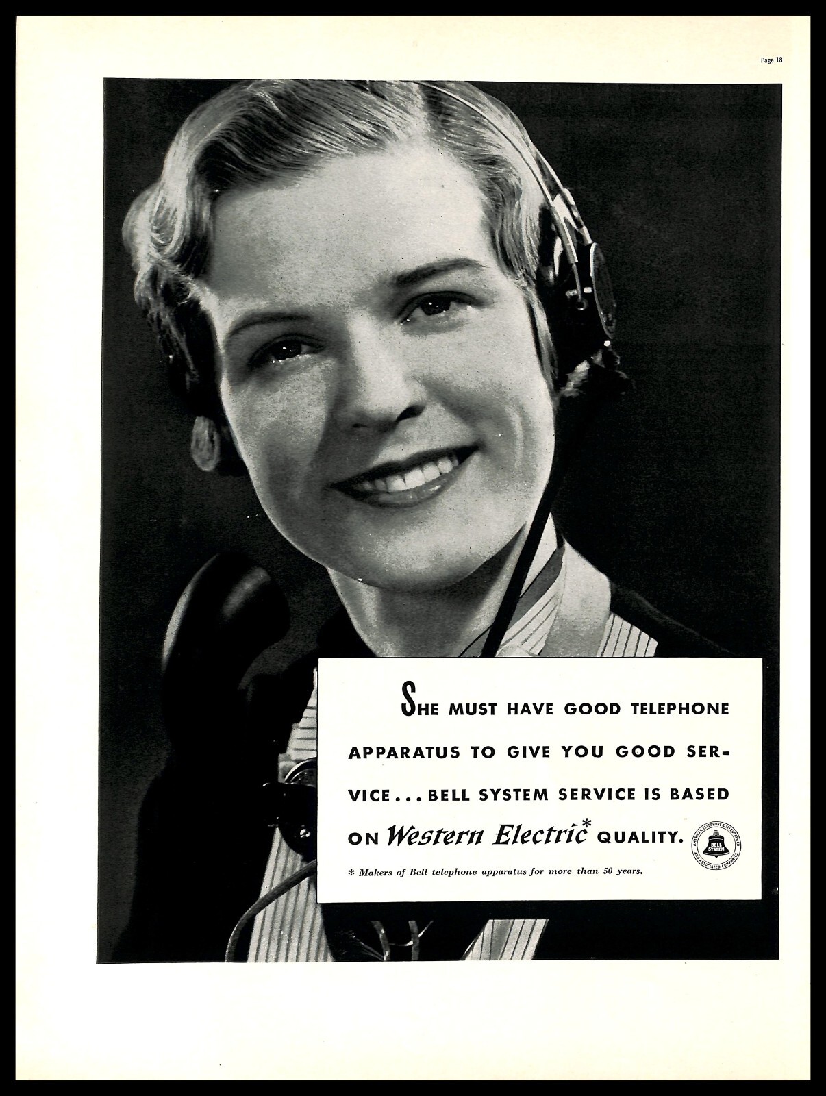 1937 Bell System Telephone Vintage PRINT AD 30s Phone Operator Girl Smile