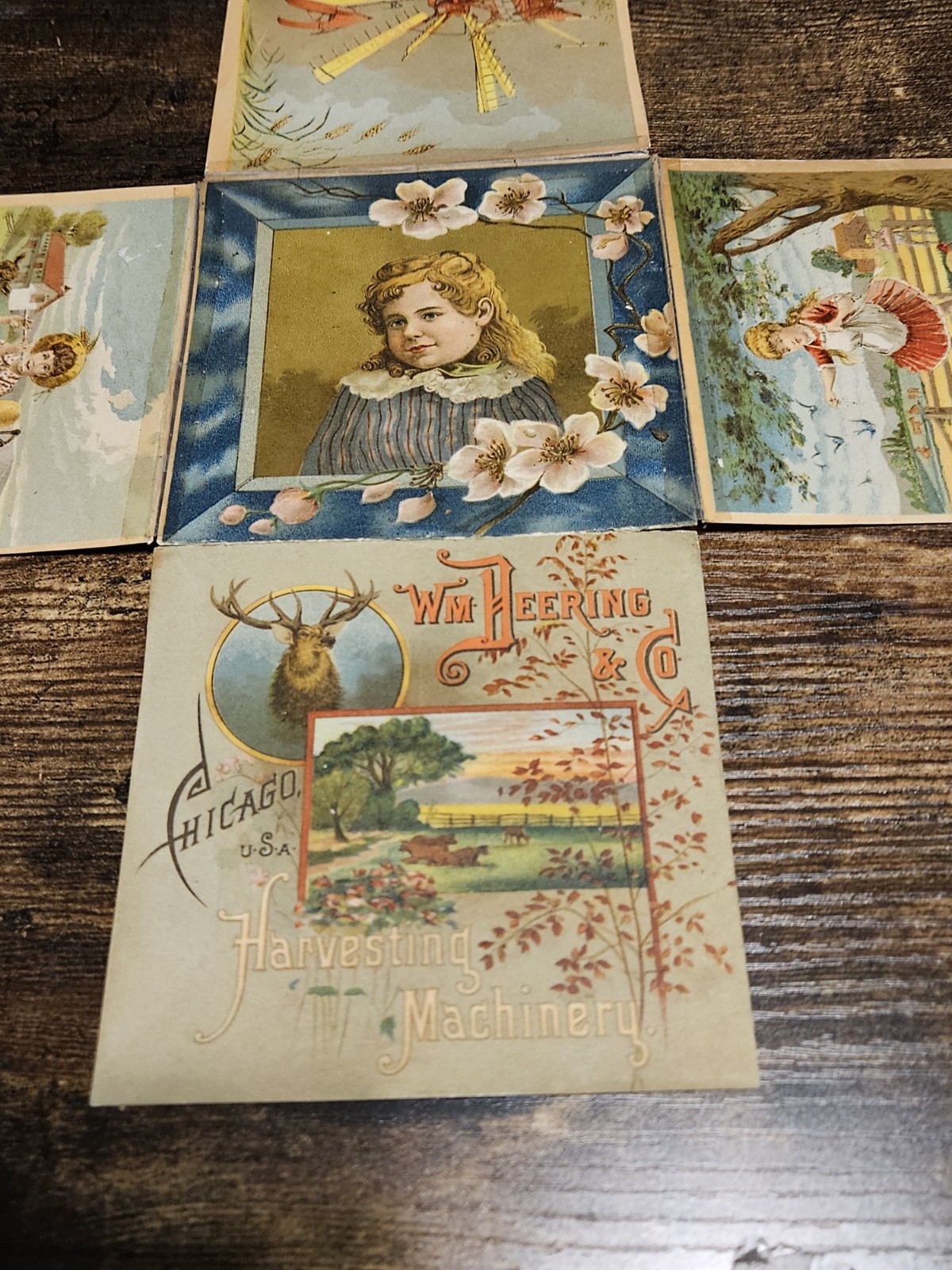 1800s Large Fold Out Trade Card Deering & Co Tractor Reaper *as Is*