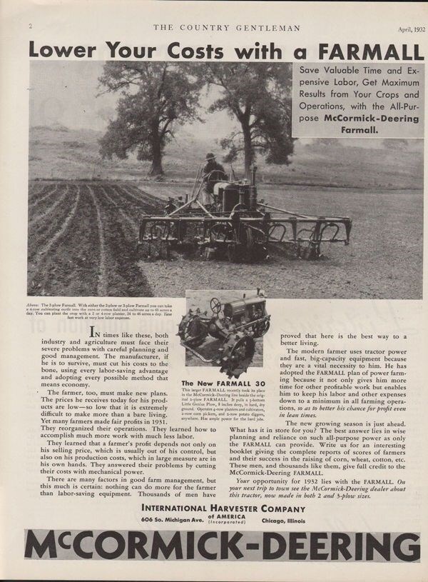 1932 INTERNATIONAL HARVESTER TRACTOR FARMALL MCCORMIC DEERING AGRICULTURE17226