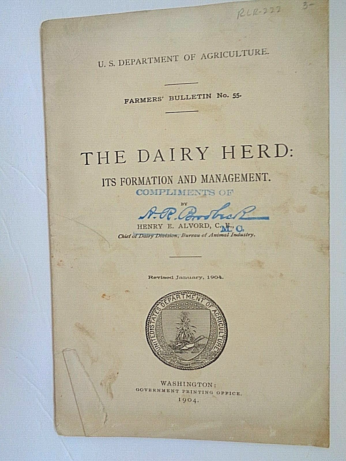 US DEPARTMENT OF AGRICULTURE FARMER’S BULLETIN 1904 THE DAIRY HERD