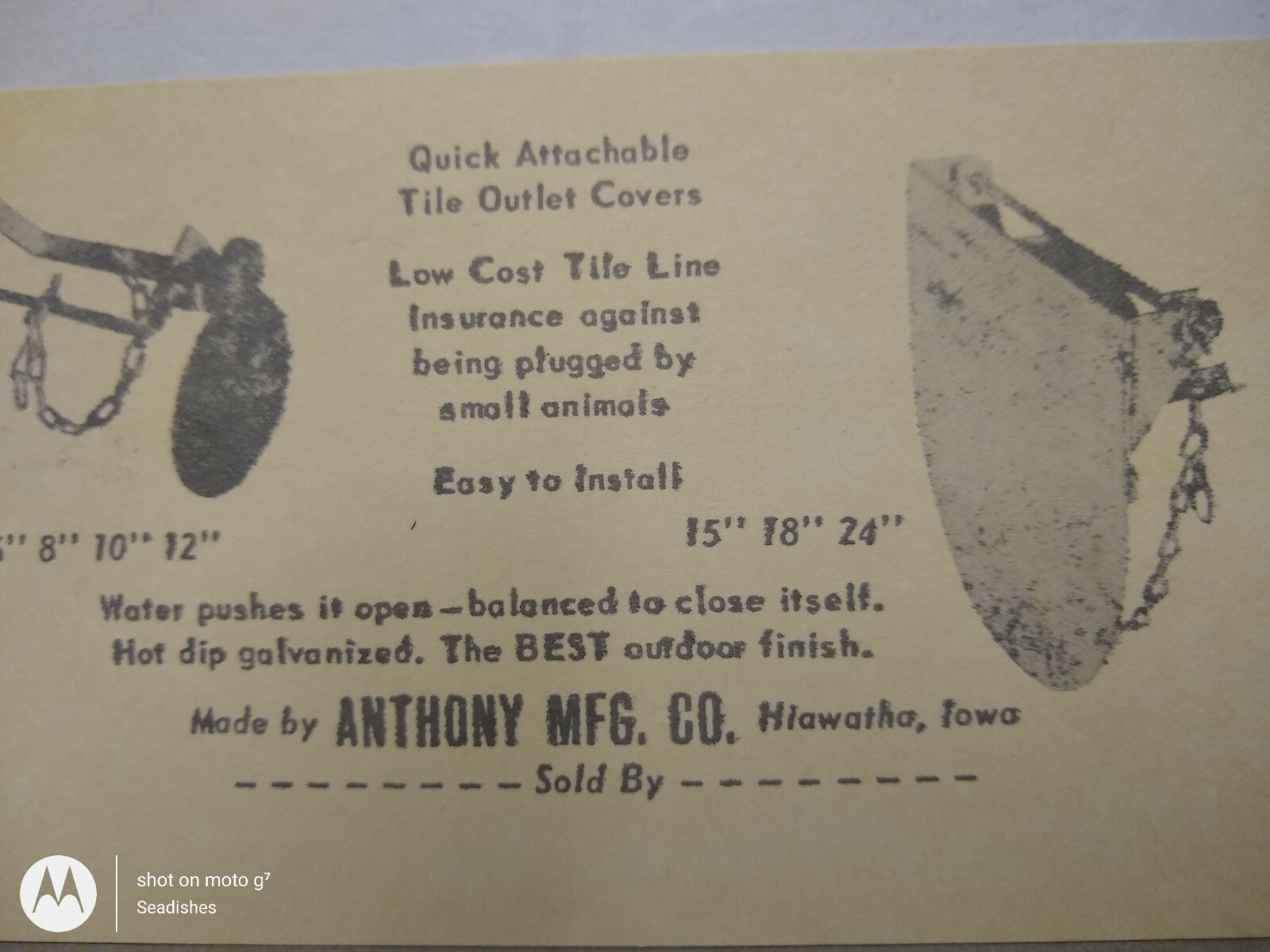 Vintage Anthony Mfg. Co. Hiawatha Iowa Sales Postcard Tile Outlet Covers 2¢