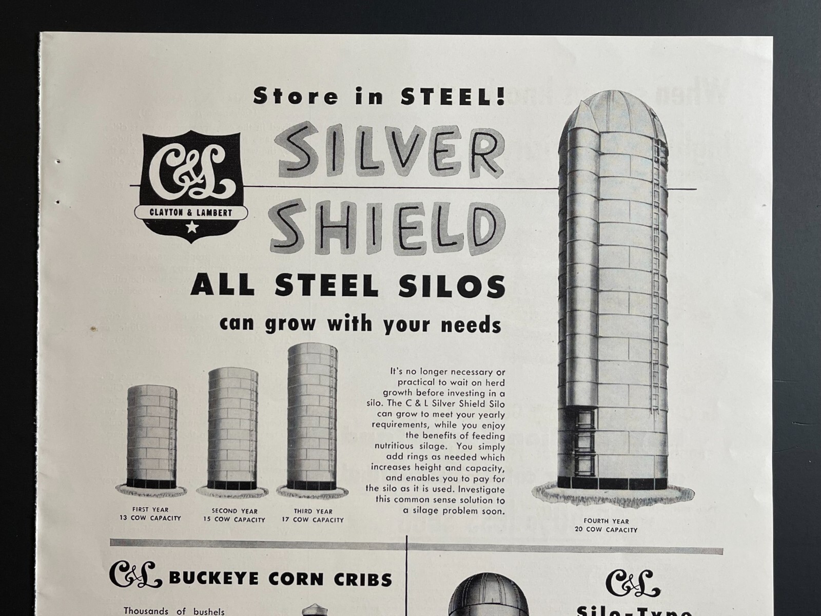 1950s Clayton & Lambert Silos -Original Print Advertisement (9.5in x 13in)