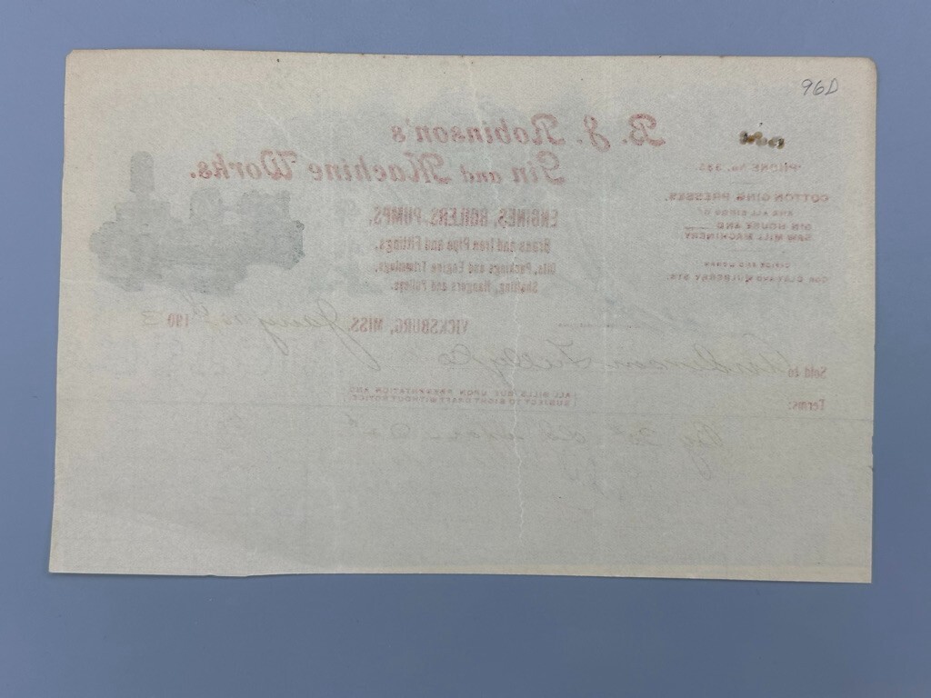 1903 Robinson’s COTTON GIN Machine ENGINES Bill FARM Advertising VICKSBURG MS