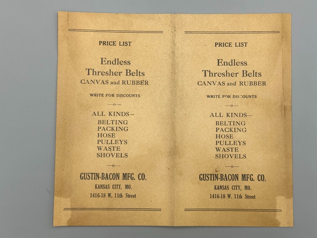 1922 Gustin Bacon FARM THRESHING Illustrated Letterhead Advertising KANSAS CITY