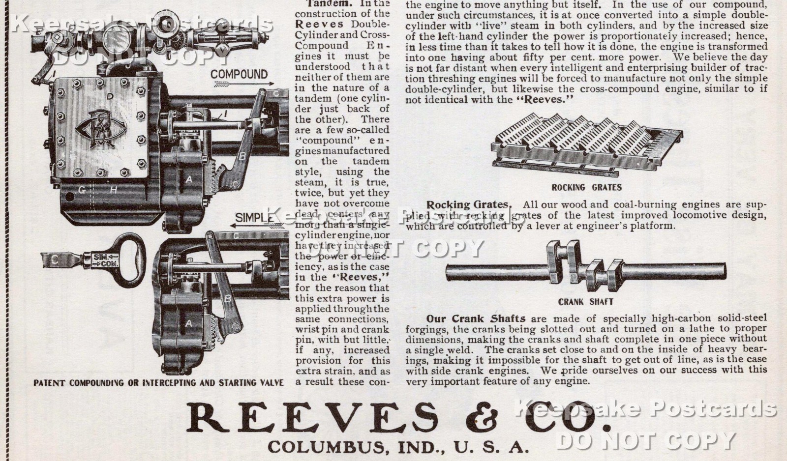 Reeves & Co. Columbus, IN Cross-Compound Steam Traction Engine Vintage Print Ad