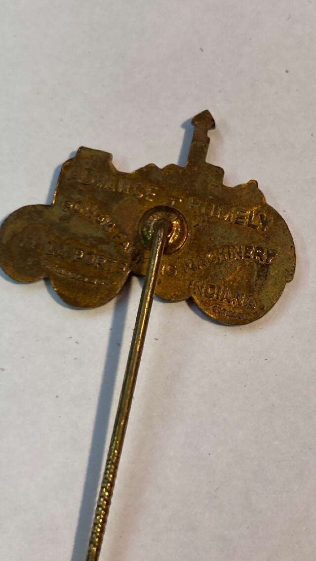 1920’s ADVANCE RUMELY TRACTOR STICKPIN FARM ADVERTISING LAPORTE IN