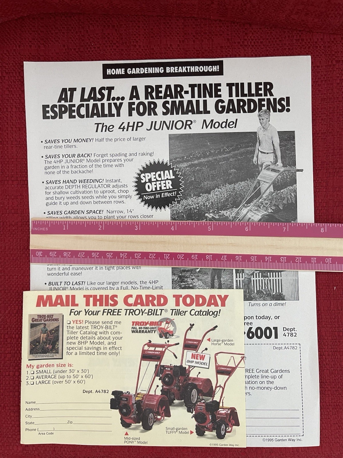 Vintage 1995 Print Ad Troy Bilt Rear Tine Tiller Advertisement
