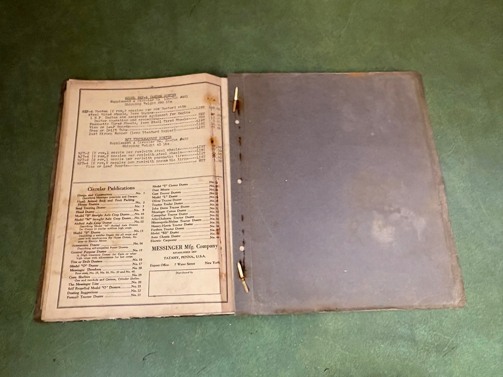 1939 Messinger Farm Machinery Manufacturing Dealer Sales Catalog Tatamy,Pa