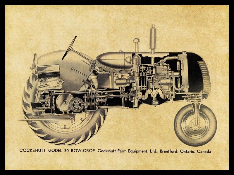 Cockshutt Model 30 Row Crop Tractor NEW Metal Sign: 12 x 16″ Cutaway Side View