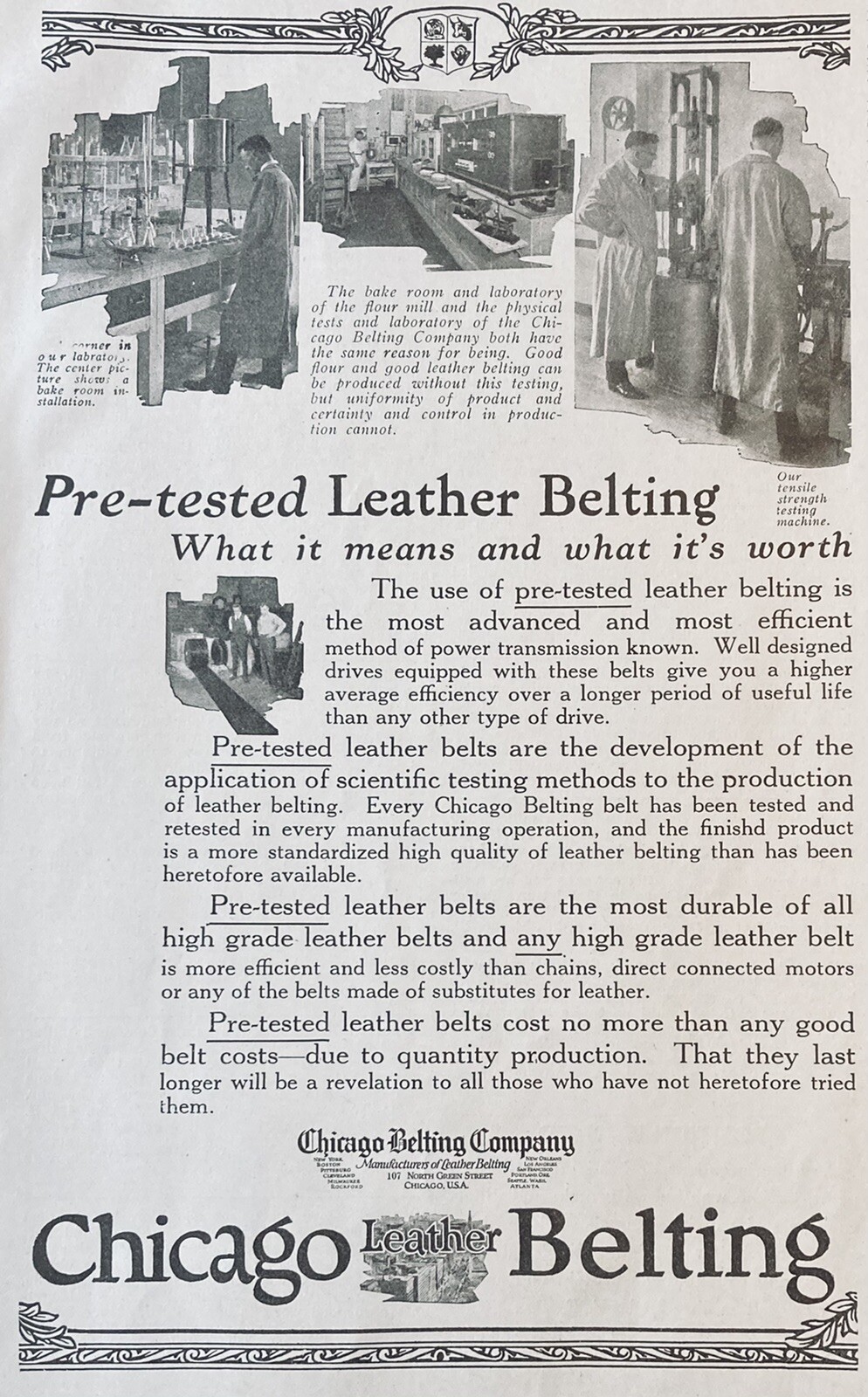 1919 AD.(XG18)~CHICAGO BELTING CO. LEATHER BELTING IN FLOUR MILL PRODUCTION