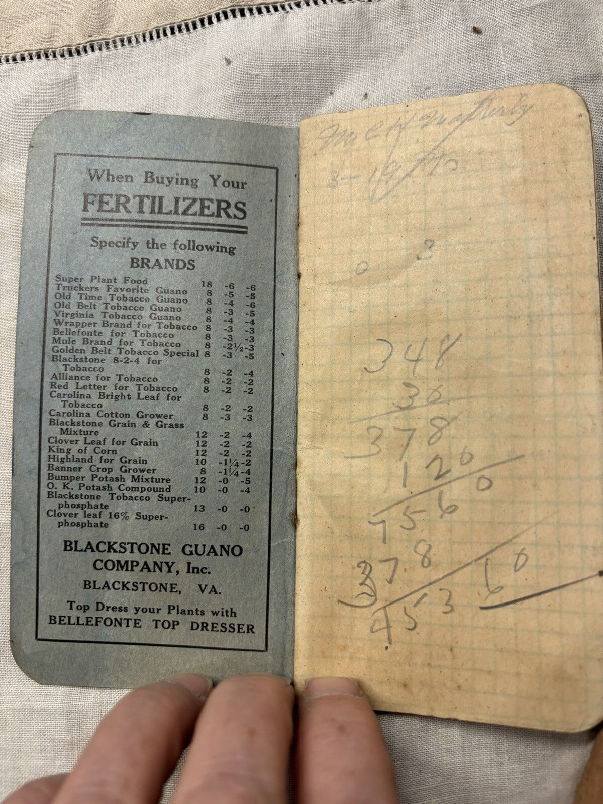 Antique 1928 & 1930s Farmers Memo from Fertilizer Co Guano Bag all Virginia