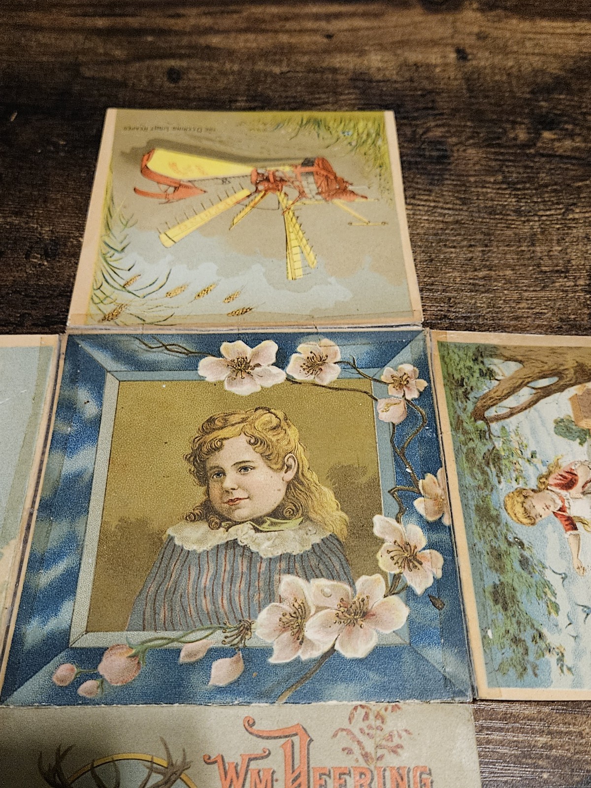 1800s Large Fold Out Trade Card Deering & Co Tractor Reaper *as Is*