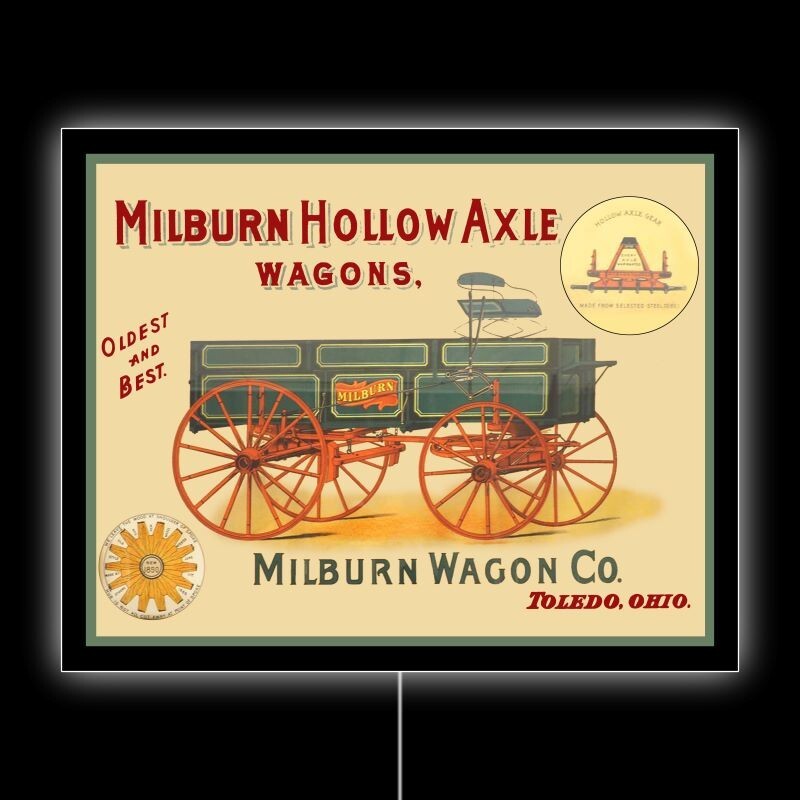 Milburn Horse Drawn Wagons of Toledo, OhiO NEW LED Hanging Lighted Sign: 18×23″