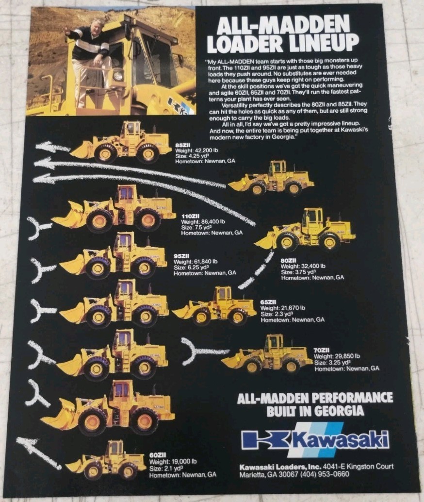 Kawasaki All-Madden Loader Applications Sales Brochure John Madden