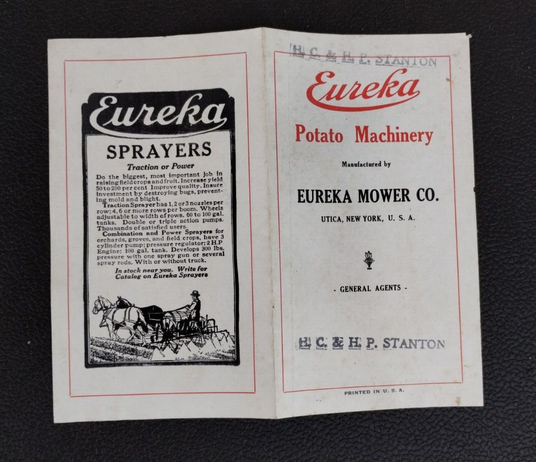 Circa 1900 Eureka Mower Company Potato Machinery Advertising Utica New York
