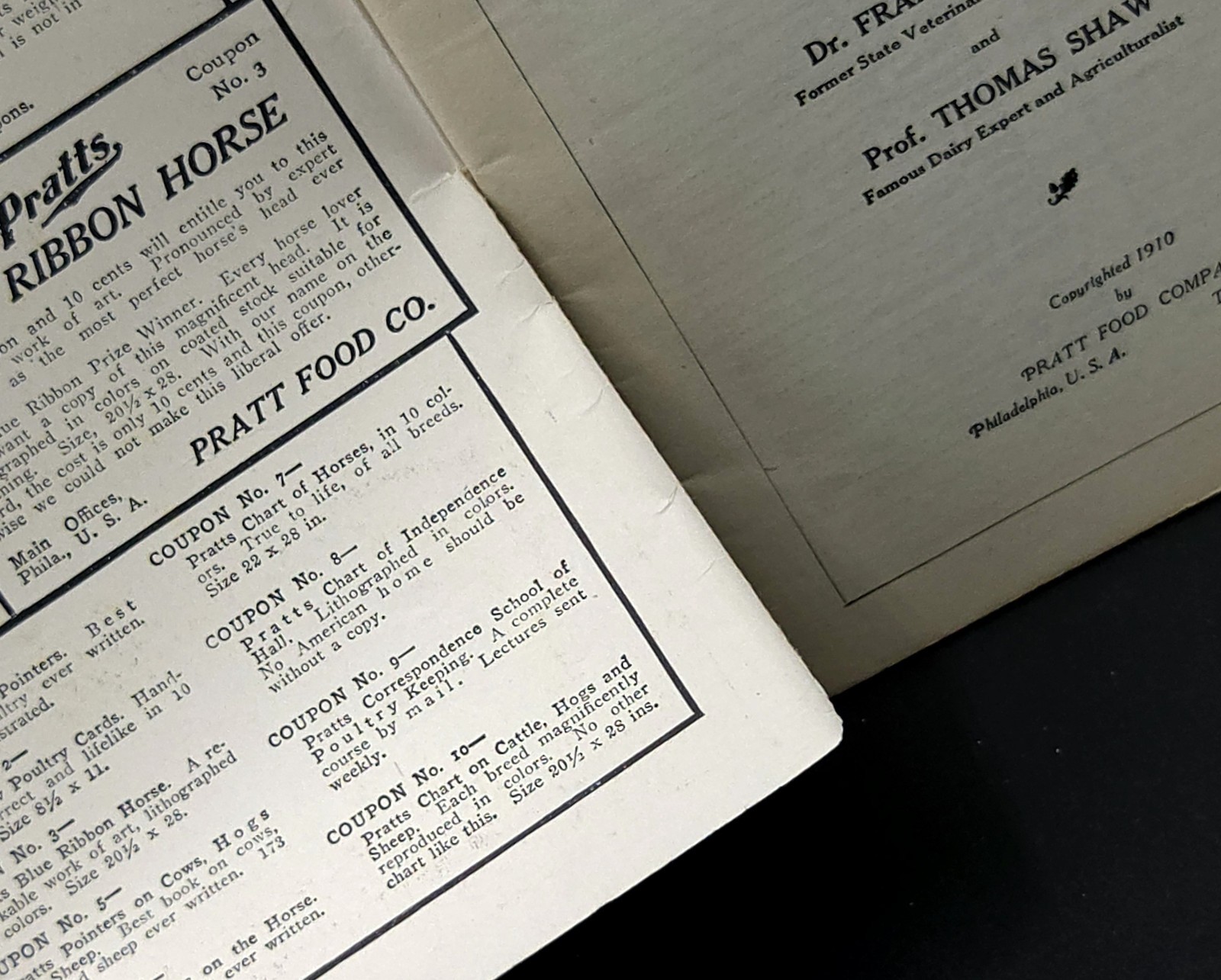 Pratt’s Agricultural Farm Animal Feed Book on Raising Horses Cows & Hogs c.1911