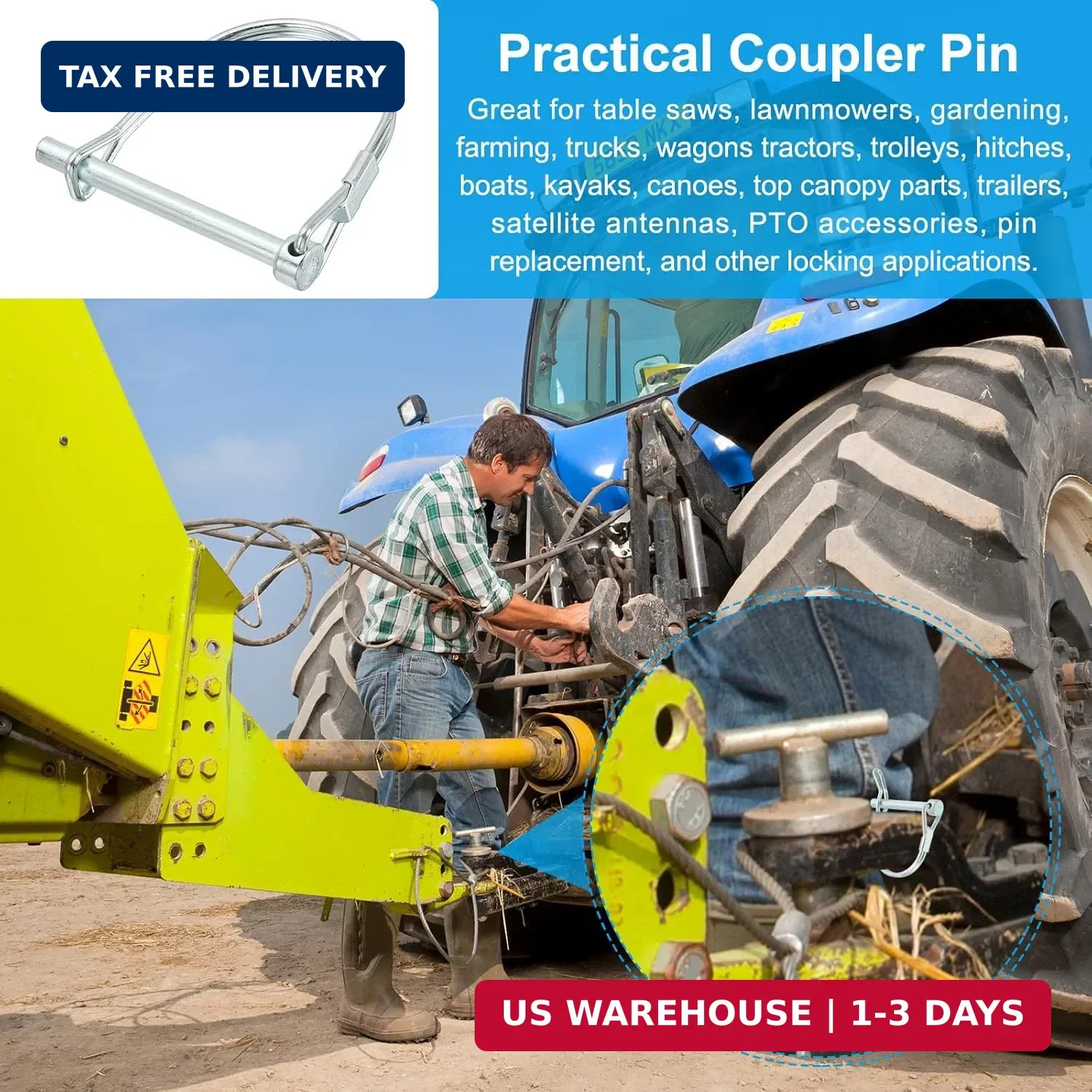 PATIKIL Trailer Coupler Pin 3/16×1-5/8×1.38″(D*L*IW), 6 Pcs Wire Lock Pin Safety